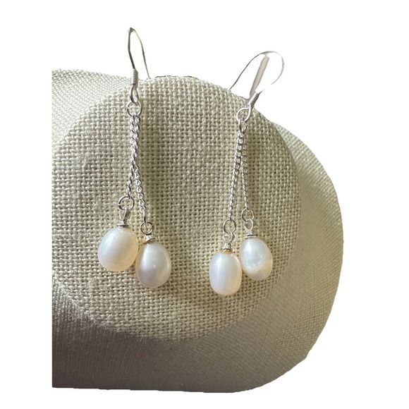 The Unbranded Brand Jewelry - Faux Pearl Dangle Hoop Silver Look Earrings New